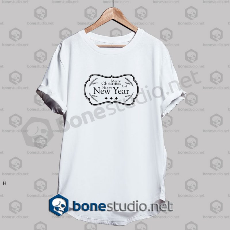 merry christmas and happy new year frame quote t shirt white