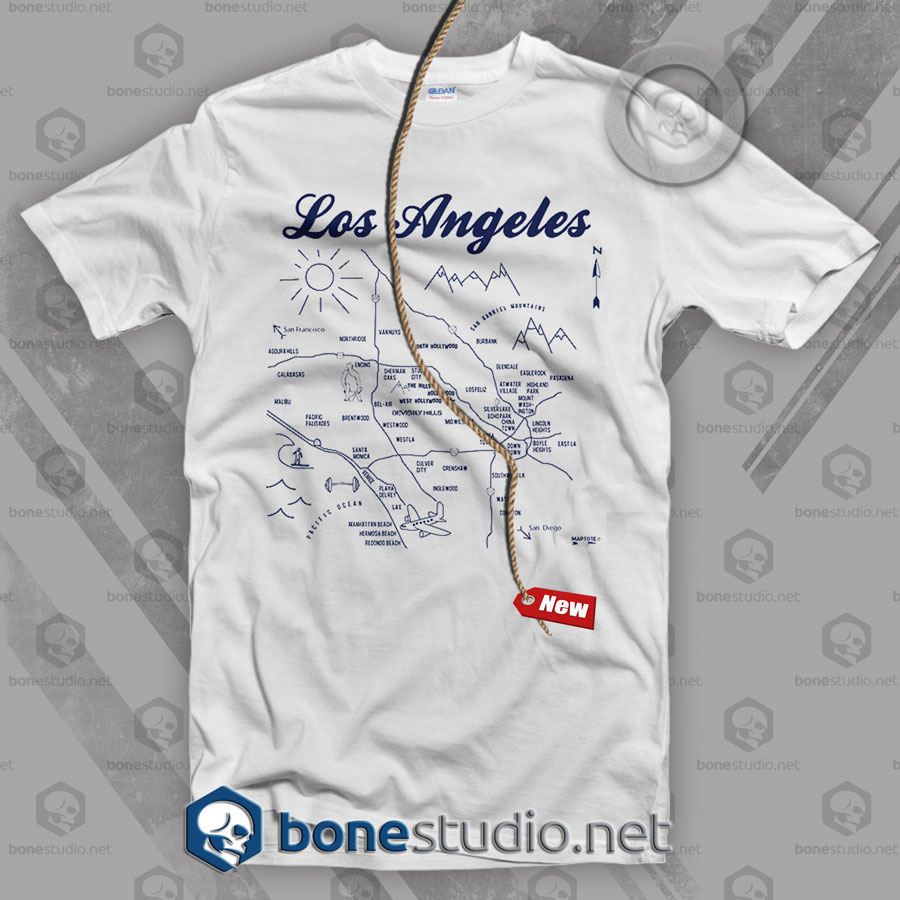 Los Angeles Map T Shirt Adult Unisex Size S 3xl