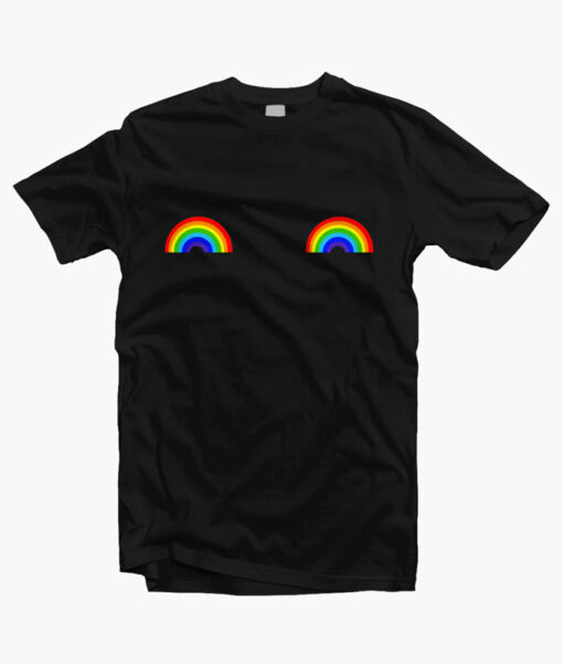 Rainbow T Shirt Boob graphic Tees black