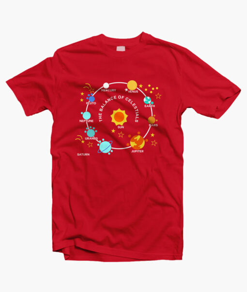 Planets Solar System and Stars T Shirt red