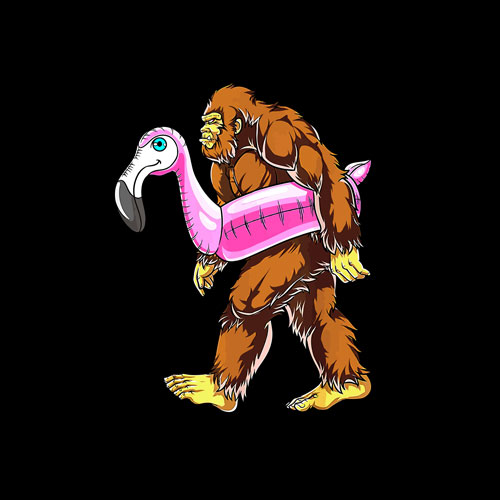 Pool Party Bigfoot Flamingo Sasquatch Pink Float T shirt