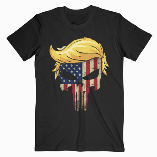 Trump Hair Skull 4th of july US Flag Trump Gift T-Shirt