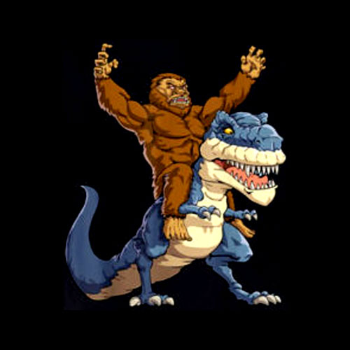 Bigfoot Sasquatch Riding Dinosaur T rex T shirt