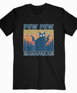 Cat Pew Pew Madafakas Vintage Crazy Cat Funny Graphic T-Shirt