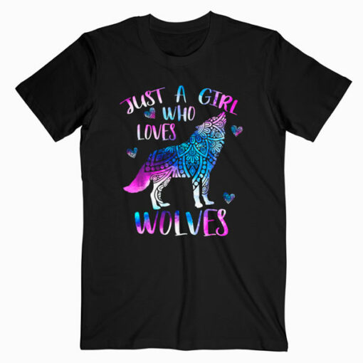 Just a Girl Who Loves Wolves Watercolor Wolf Ornament Gift T-Shirt