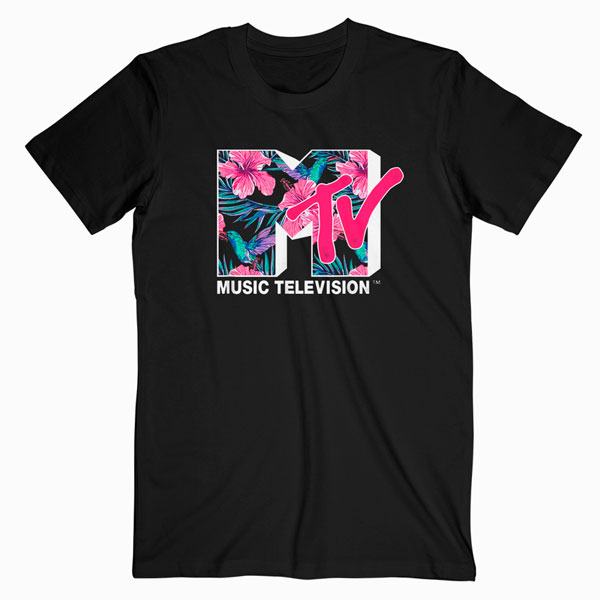MTV Hummingbird and Tropical Flower Logo Fill Graphic T-Shirt