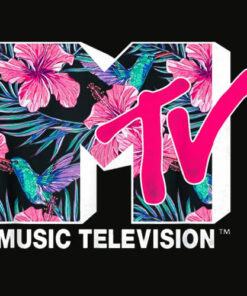 MTV Hummingbird and Tropical Flower Logo Fill Graphic T-Shirt