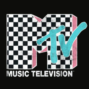 MTV Neon Distressed Checkered Logo Graphic T Shirt