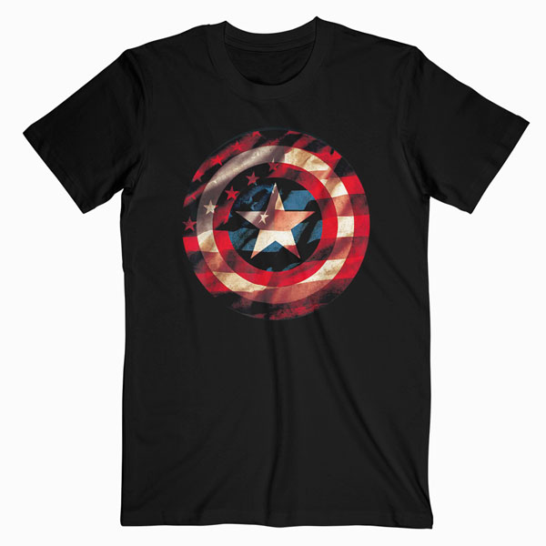 Marvel Captain America Avengers Shield Flag Graphic T Shirt