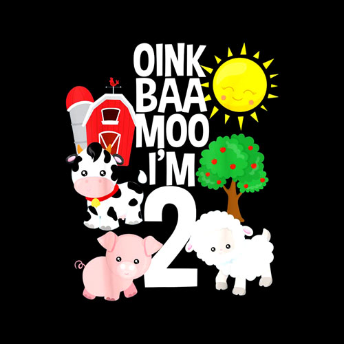 Oink Baa Moo I'm 2 Farm Theme Birthday Gift 2 Yrs Old Shirt