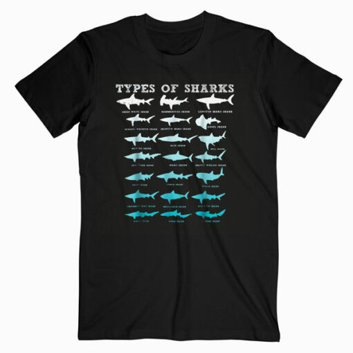21 Types of Sharks Marine Biology T Shirt