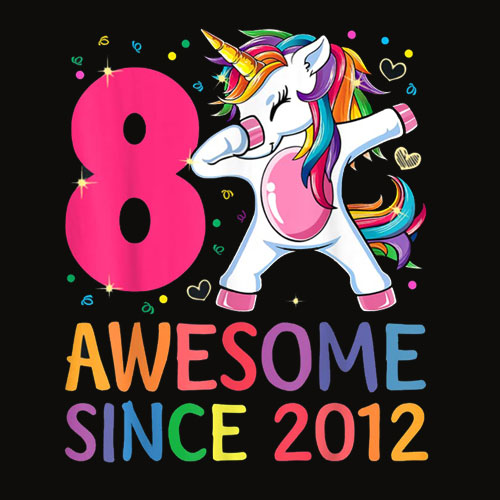 8 Years Old 8th Birthday Unicorn Dabbing Shirt