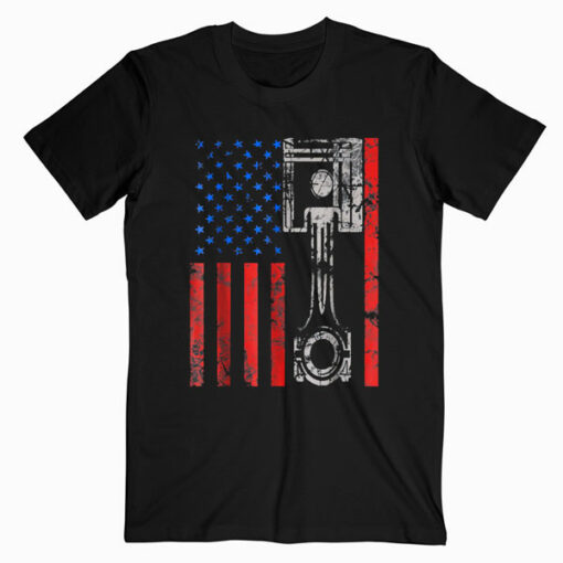 American Flag Piston Muscle Car Patriotic Vintage T Shirt