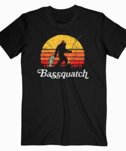 Bassquatch Funny Bigfoot Fishing Outdoor Retro T Shirt