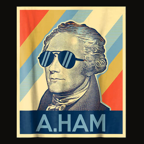 Hamilton tshirt wearing sunglasses