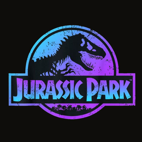 Jurassic Park Blue and Purple Fossil Logo Graphic T Shirt