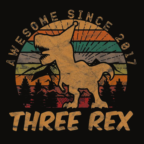 Kids Three Rex 3rd Birthday Gifts Third Dinosaur 3 Year Old T Shirt
