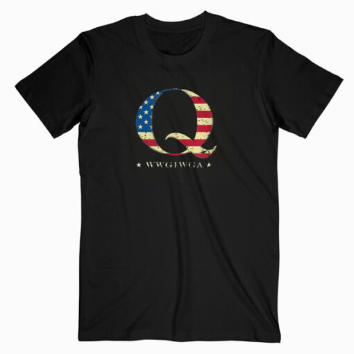 QAnon WWG1WGA Q Anon Great Awakening MAGA USA Flag Design T Shirt