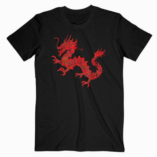 Red Chinese Firedrake T Shirt Dragon Print Art Wear