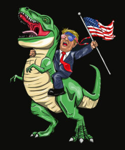T Rex Dinosaur With Trump American Flag For Patriot T Shirt