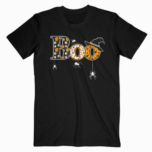 Boo With Spiders And Witch Hat Halloween T Shirt