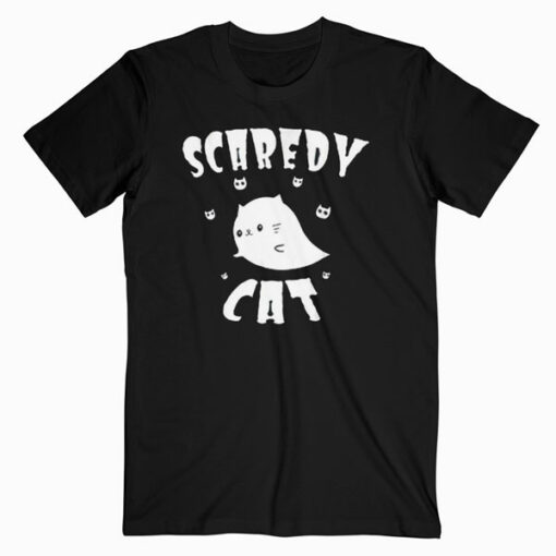 Scaredy Cat Shirt Cute Cartoon Ghost Cat Halloween T Shirt