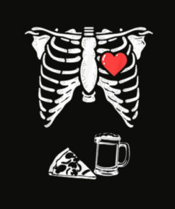 Skeleton Pregnancy Pizza Beer Xray Funny Halloween Soon Dad T Shirt