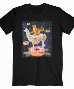 Space Cat Riding Llama and Donuts Galaxy Funny Cat T Shirt
