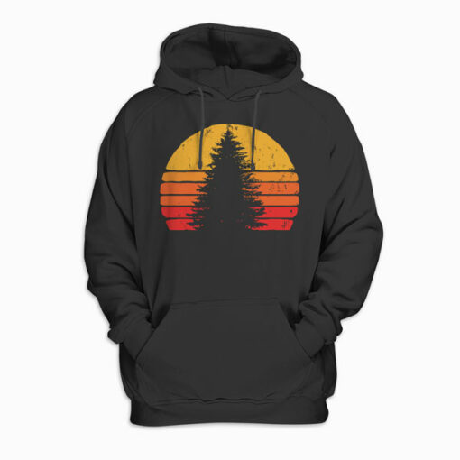 Solitary Pine Tree Sun - Vintage Retro Outdoor Graphic Pullover Hoodie