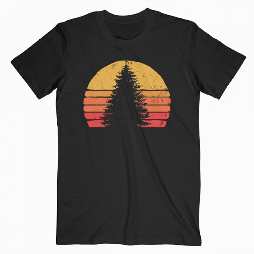 Solitary Pine Tree Sun - Vintage Retro Outdoor Graphic T Shirt