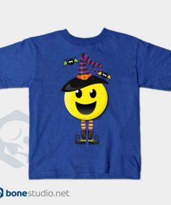 Creepy Happy Witch Halloween Emoji T-Shirt Kids Blue