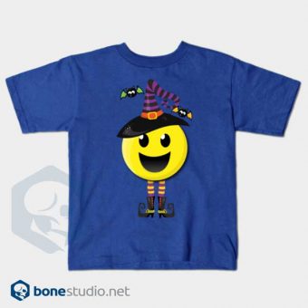 Creepy Happy Witch Halloween Emoji T-Shirt Kids Blue