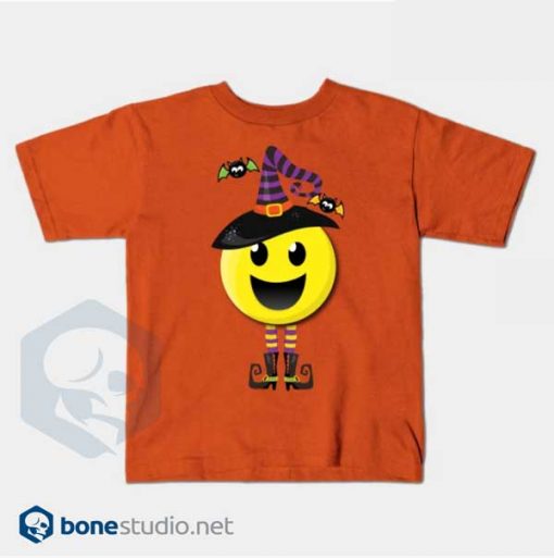 Creepy Happy Witch Halloween Emoji T-Shirt Kids Orange