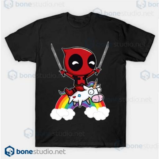 Deadpool Riding A Unicorn Black T Shirt