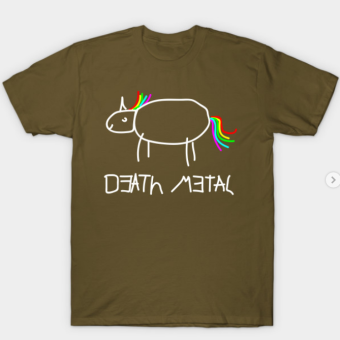 Death Metal rainbow unicorn T-Shirt military green for men